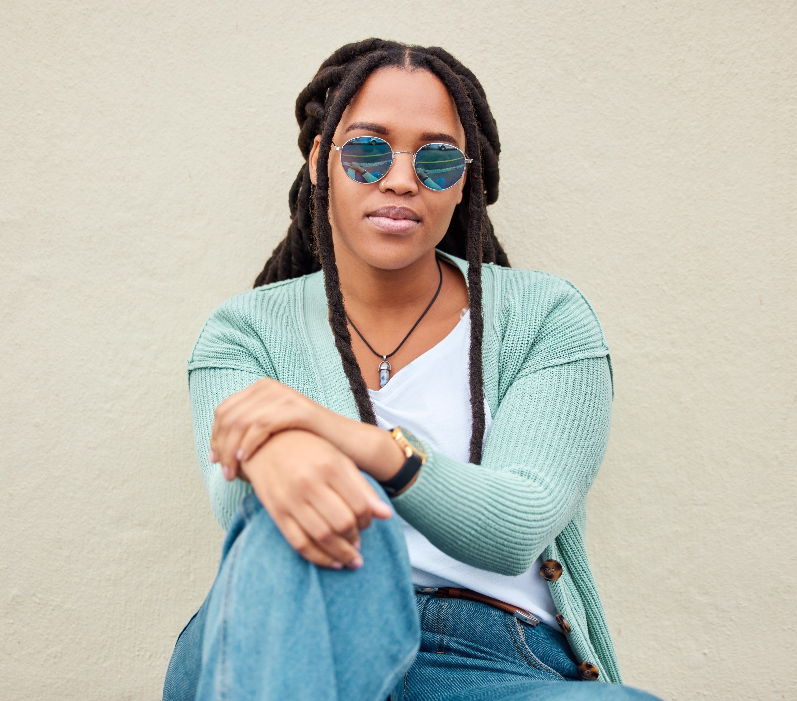 young african american woman with sunglasses on